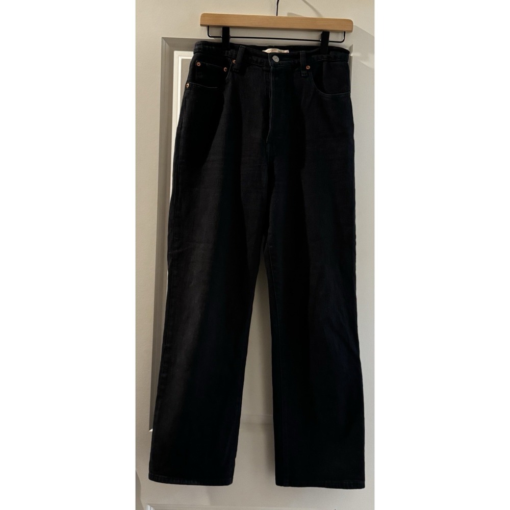 Levi's Premium Ribcage Straight Ankle Jeans Women's 29 Black High Rise Denim